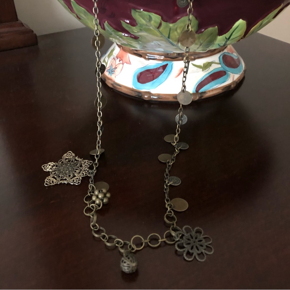 Vintage Adia Kibur Boho Brass Long Dangle Chain Necklace